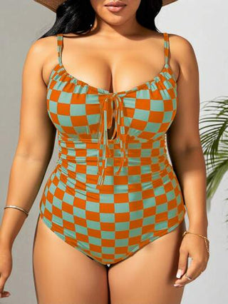 Swim Lushoire ملابس سباحة قطعة واحدة بخطوط مربعة للسيدات ذوات الأحجام الكبيرة للعطلات البحرية