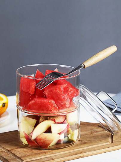 1 قطعة وعاء زجاج بورسيليكات عالي الجودة مع غطاء ، وعاء تخزين شفاف للفاكهة والحلوى والوجبات الخفيفة والسلطات للأطفال