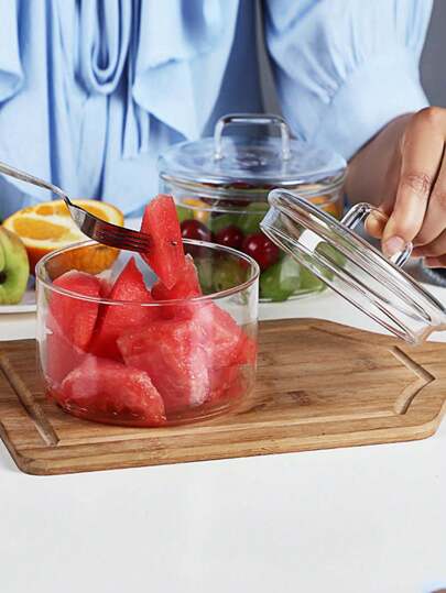 1 قطعة وعاء زجاج بورسيليكات عالي الجودة مع غطاء ، وعاء تخزين شفاف للفاكهة والحلوى والوجبات الخفيفة والسلطات للأطفال