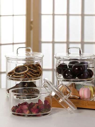 1 قطعة وعاء زجاج بورسيليكات عالي الجودة مع غطاء ، وعاء تخزين شفاف للفاكهة والحلوى والوجبات الخفيفة والسلطات للأطفال