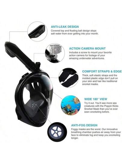 1 قطعة قناع سنوركل من السيليكون للشباب والبالغين، قناع سنوركل جاف كامل، معدات غطس وسباحة