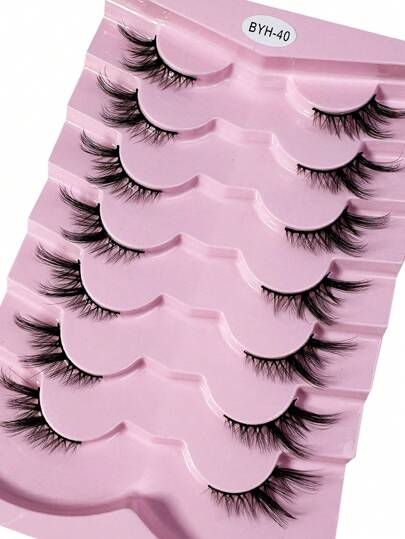 7 أزواج من رموش نصف جناح، طول الرموش من 4 إلى 16 ملم، مناسب للاستخدام اليومي، الحفلات، المواعيد، العطلات