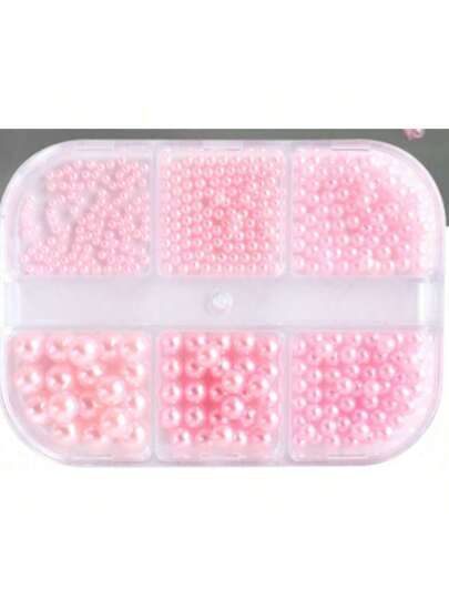 6 تجويفات حاويات تزيين أظافر اللون الوردي بالخرز اللؤلؤي، أحجام متنوعة، خرز وردي جميل لتزيين مجوهرات الأظافر DIY، إكسسوارات فاخرة للفن الأظافر بالراتنج