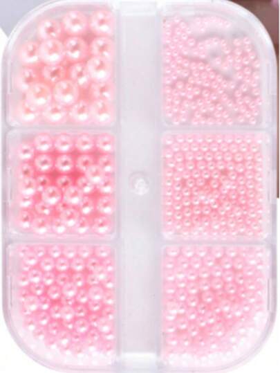 6 تجويفات حاويات تزيين أظافر اللون الوردي بالخرز اللؤلؤي، أحجام متنوعة، خرز وردي جميل لتزيين مجوهرات الأظافر DIY، إكسسوارات فاخرة للفن الأظافر بالراتنج