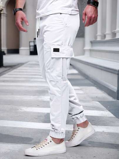 Manfinity Homme بنطلون كاجوال رجالي متعدد الاستخدامات ذو خصر ربطة