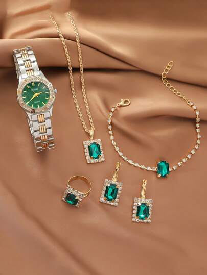 مجموعة 6 قطع ساعات جيب بمقياس مميز للمراهقين ذات نمط معقد مع سوار من الصلب ، ساعات كوارتز + بدلة من المجوهرات ، مناسبة كهدية عيد ميلاد ، للارتداء اليومي وغيرها