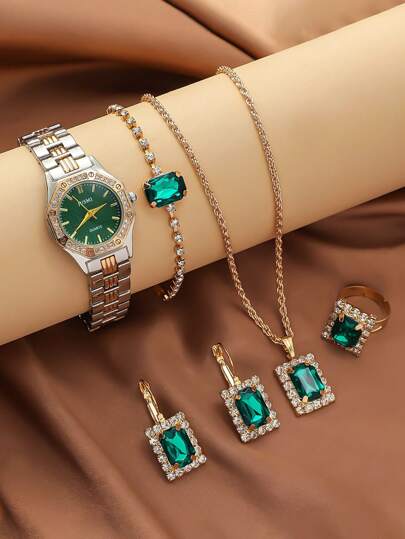 مجموعة 6 قطع ساعات جيب بمقياس مميز للمراهقين ذات نمط معقد مع سوار من الصلب ، ساعات كوارتز + بدلة من المجوهرات ، مناسبة كهدية عيد ميلاد ، للارتداء اليومي وغيرها