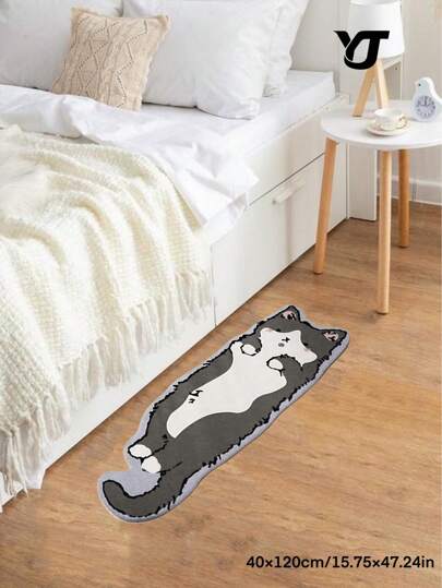 قطعة واحدة من بساط قطة ناعم مخطط بتصميم غير متماثل، قوام فراشي ناعم، بساط جانب السرير، قابل للغسل في الغسالة، ديكور منزلي مناسب للغرفة المعيشية والنوم والحمام والمطبخ (قد يكون هناك فرق 1-5 سم في القطع اليدوي، يُقترح طلب مقاس أكبر)