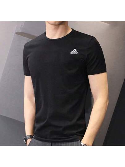 Adidas تي شيرت رجالي جديد من أديداس للتدريب الصيفي والجري واللياقة البدنية والترفيه مريح وجيد التهوية برقبة دائرية وأكمام قصيرة HT9052