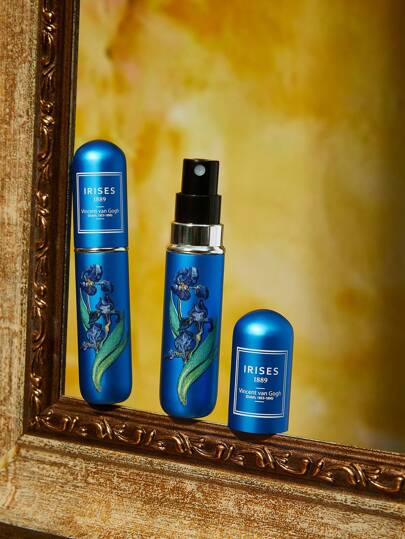 SHEIN Touch of Art زجاجة رش بنمط الأيرس 5مل/0.2 أوقية، القاع يمكن ملؤه بالسائل، وتستخدم لتخزين العطور ومياه العناية بالبشرة والمنتجات السائلة الأخرى، والجسم الصغير سهل الحمل، فان جوخ، أناقة، فن