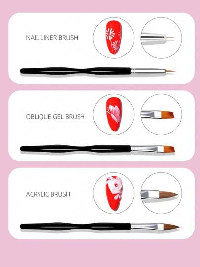 10 قطع طقم فرش فني مناسب للأظافر، أقلام لتصميم الخطوط، أقلام بلورية، أقلام ذات رأس مسطح لعلاج الأشعة الضوئية