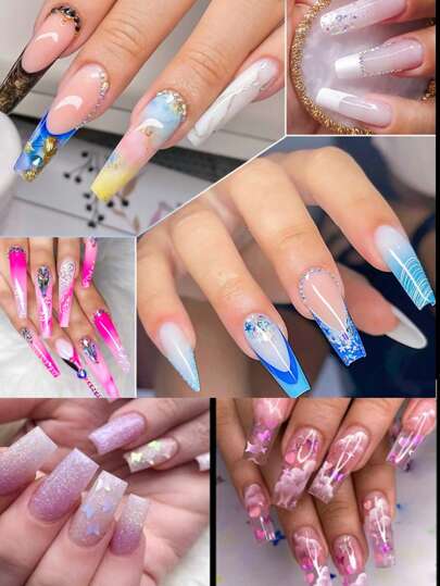 120 قطعة قالب أظافر تربيع شفاف مزدوج الإصبع، حزمة مقاسات كبيرة 12 للأظافر التابوت، مستخدم لتصميم جل الأظافر والجمالية في صالون الأظافر وال- DIY