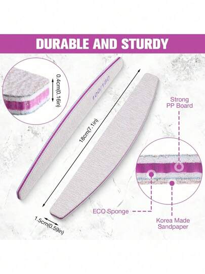 100/180 درجة ملفات وأقراص تلميع الأظافر، مزدوجة الوجه مهنية من لوح إيمري، أداة مانيكير للأظافر الاكريليك