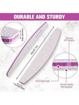 100/180 درجة ملفات وأقراص تلميع الأظافر، مزدوجة الوجه مهنية من لوح إيمري، أداة مانيكير للأظافر الاكريليك