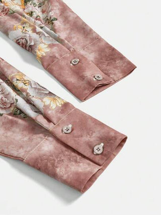 Lacomfia طقم ملابس علوية وبنطال طويل بطبعات بأكمام طويلة وأزرار أمامية ل- المرأة، قطعتين