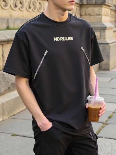 Manfinity Hypemode قميص تي شيرت رجالي كاجوال بطباعة حرفية وياقة مستديرة وأكمام قصيرة، تي شيرت صيفي مقاس كبير للرجال ملابس الشارع، تي شيرت رجالي مطبوع، تي شيرت رجالي مقاس كبير