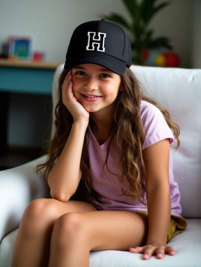 1 قطعة قبعة بِسيطة للأطفال بطبعة الأحرف الأبجدية من A إلى Z، قبعة شبكية لرياضة البيسبول، قابلة للتعديل، لكلا الجنسين، قبعة هيب هوب