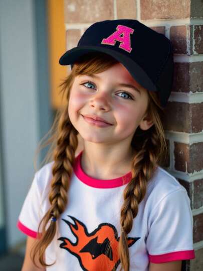 1 قطعة قبعة بيسبول طبعة الأحرف A-Z للأطفال مُسليّة، قابلة للتهوية، مناسبة للسائقين، تصلح للاستخدام الخارجي للأطفال من 3-12 عام