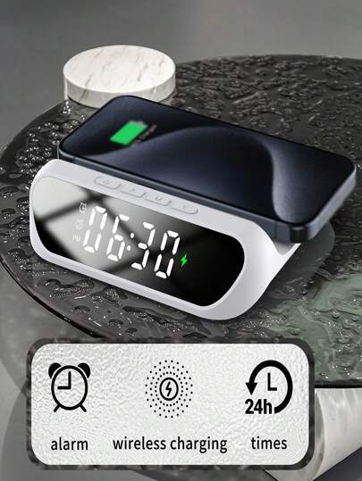 شاحن لاسلكي متكامل مع ساعة 15 واط - مناسب لشحن الهواتف المتوافقة مع Qi والشواحن اللاسلكية لأجهزة أبل 8/X/11/12/13/14/15