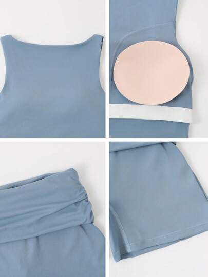 NcmRyu بذلة رياضية ملونة أحادية اللون ذات رقبة طاقم مرنة للغاية مناسبة للتنس ولياقة بدنية وممارسة اليوغا، موسم الربيع/الصيف