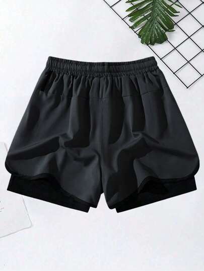 شورت رياضي رجالي للياقة البدنية والتمارين الخارجية من طبقتين