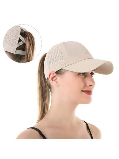 1 قطعة قبعة بيسبول الذيل الحصان، قبعة رياضية، قبعة للتخييم، قبعة للتنزه، قبعة بيسبول جاهزة للطبع ذات ظهر شبكي سريعة الجفاف، مع فتحات لذيل الحصان، خفيفة الوزن ومنفذة للهواء قبعة شمس للأنشطة الخارجية