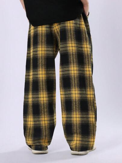 SUMWON بنطال منزلي سبوع فلانيل كاروهات واسع الساق مناسب للخريف والشتاء، قطعة ملابس مريحة وفضفاضة بتصميم كلاسيكي كاروهات