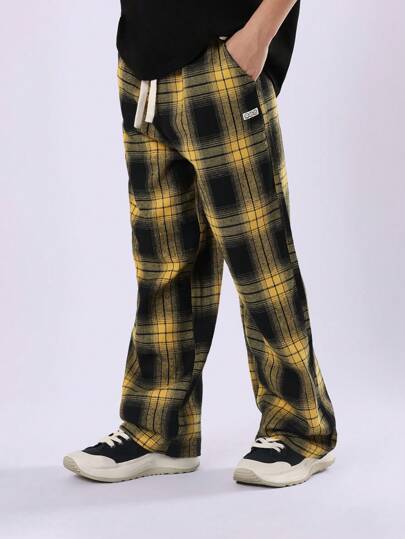 SUMWON بنطال منزلي سبوع فلانيل كاروهات واسع الساق مناسب للخريف والشتاء، قطعة ملابس مريحة وفضفاضة بتصميم كلاسيكي كاروهات