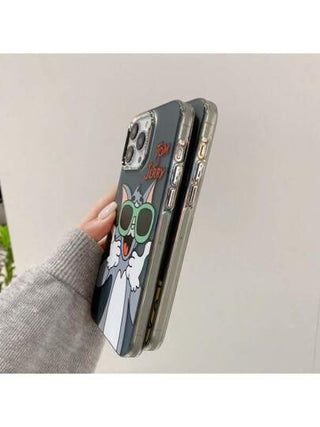 bandai قطعة واحدة من غطاء هاتف ملون وفضي بطبعة القطة والفأر IMD، مناسب لهواتف 15 برو ماكس، 12، 14/13 بغطاء خلفي صلب