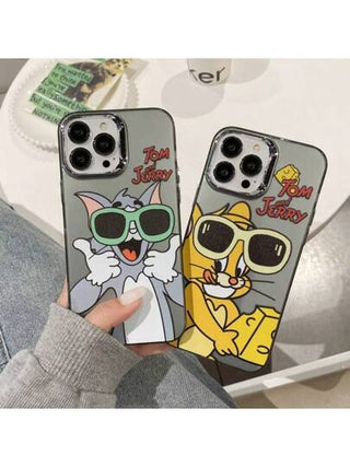 bandai قطعة واحدة من غطاء هاتف ملون وفضي بطبعة القطة والفأر IMD، مناسب لهواتف 15 برو ماكس، 12، 14/13 بغطاء خلفي صلب