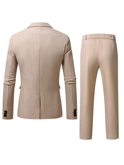 Manfinity Mode بدلة كاجوال برقبة التقليب من القصير والصيفي، جاكيت جاكت وبنطلون مجموعة للرجال بلون المشمش الفاتح