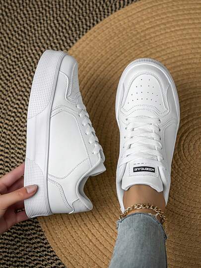 أحذية كاجوال بسيطة من الرقع للنساء، مريحة وسهلة الاستخدام باللون الأسود، أحذية رياضية خفيفة الوزن للخارج والمكاتب بنمط سكيت بورد وبرباط