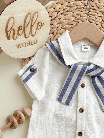 قميص كاجوال بأكمام قصيرة ذو لون واحد للطفل البنت، رومبير مخطط بشال، مناسب لارتداء الربيع والصيف، للاستخدام داخل وخارج المنزل