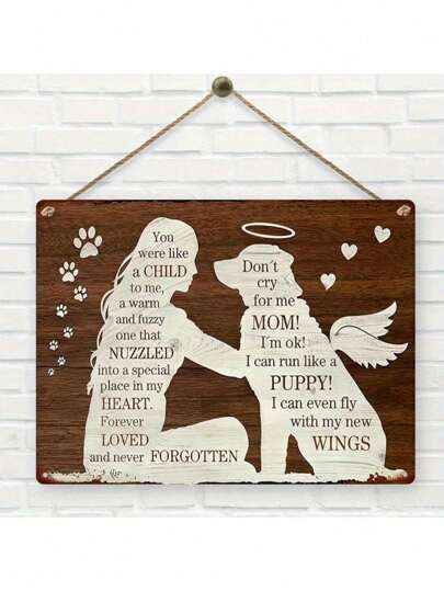 علامة معدنية تذكارية للحيوان الأليف - "لا تبكِ عليّ، أنا بحالة جيدة" فن جداري ملهم، مناسبة لعشاق الحيوانات الأليفة، معدن مقاوم للصدأ، مثالية لغرفة الحيوان الأليف أو الديكور التذكاري، تصميم جناح ملاك وبصمة كلب مع رسالة قلبية، هدية تذكارية للكلب