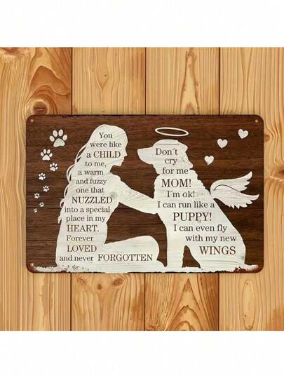 علامة معدنية تذكارية للحيوان الأليف - "لا تبكِ عليّ، أنا بحالة جيدة" فن جداري ملهم، مناسبة لعشاق الحيوانات الأليفة، معدن مقاوم للصدأ، مثالية لغرفة الحيوان الأليف أو الديكور التذكاري، تصميم جناح ملاك وبصمة كلب مع رسالة قلبية، هدية تذكارية للكلب