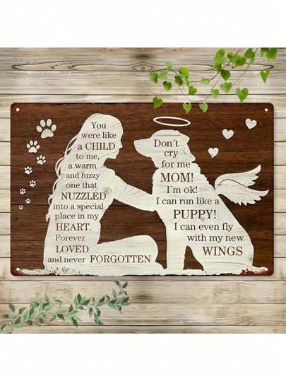 علامة معدنية تذكارية للحيوان الأليف - "لا تبكِ عليّ، أنا بحالة جيدة" فن جداري ملهم، مناسبة لعشاق الحيوانات الأليفة، معدن مقاوم للصدأ، مثالية لغرفة الحيوان الأليف أو الديكور التذكاري، تصميم جناح ملاك وبصمة كلب مع رسالة قلبية، هدية تذكارية للكلب