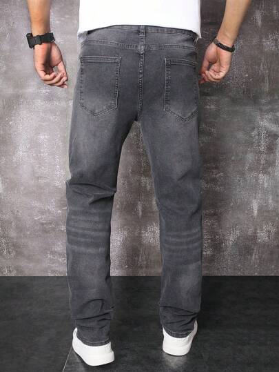 Manfinity EMRG جينز رجالي كاجوال مرصع بالراين ستون للارتداء اليومي الصيفي