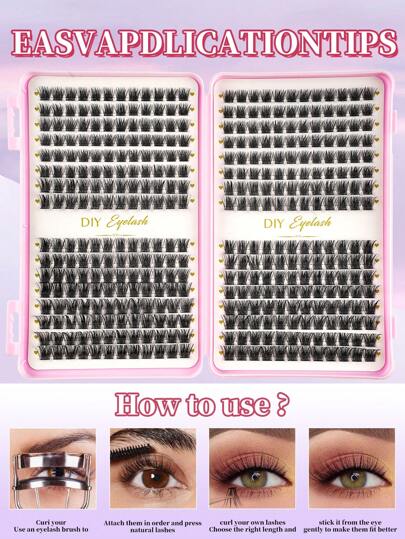 384 قطعة من الرموش الفردية في كتيب الرموش، إطارات تمديد الرموش الزائفة، الرموش الزائفة المجمعة لتطبيقها في المنزل DIY، ملحقات الماكياج
