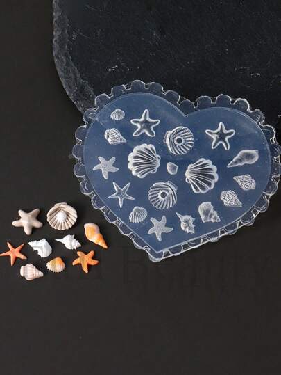 1 قالب من السيليكون على شكل زخرفة نقش بارز ثلاثي الأبعاد لأشكال المحار وأشكال نجمة البحر لفن الأظافر وحفر الأشكال، القالب للنحت والزخرفة وتزيين الأظافر