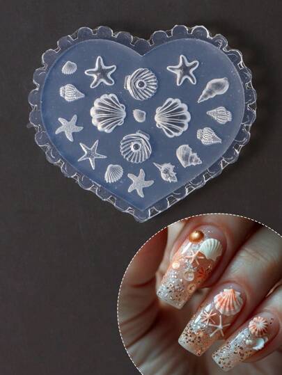 1 قالب من السيليكون على شكل زخرفة نقش بارز ثلاثي الأبعاد لأشكال المحار وأشكال نجمة البحر لفن الأظافر وحفر الأشكال، القالب للنحت والزخرفة وتزيين الأظافر