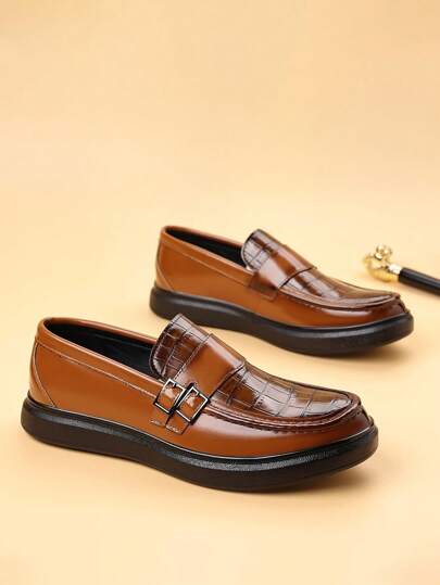 أحذية رجالية لوفرز بسيور مشبك لامع، أحذية رسمية سهلة الارتداء للأعمال والملابس الرسمية