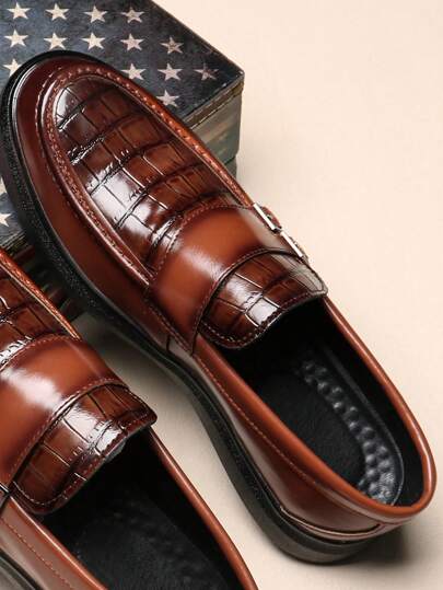 أحذية رجالية لوفرز بسيور مشبك لامع، أحذية رسمية سهلة الارتداء للأعمال والملابس الرسمية