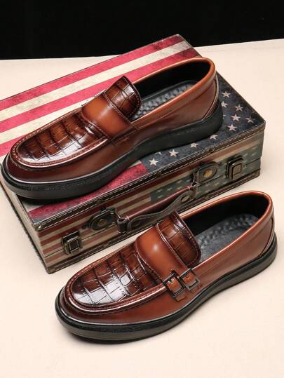 أحذية رجالية لوفرز بسيور مشبك لامع، أحذية رسمية سهلة الارتداء للأعمال والملابس الرسمية