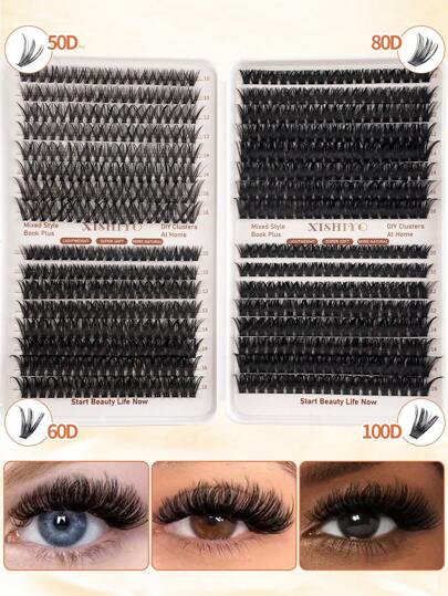 مجموعة رموش صناعية فردية بحجم كبير 640 خصلة، مكونة من مزيج من 10 مم إلى 16 مم بطول متنوع 10D+20D+30D+40D+50D+60D+80D+100D لإطالة وتكثيف وتحجيم الرموش، حزمة رموش جذابة وطويلة الأمد للمبتدئين في إطالة الرموش منزليا