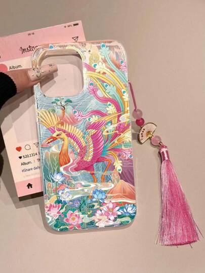 غطاء هاتف حماية مطرز بسمكة محمول مع شراشيب ذات تصميم بسيط راقي مناسب لهواتف آيفون 15 والآيفون 15 برو ماكس والآيفون 13 والآيفون 14 ناعم، كذلك لهواتف آيفون X/XS/XR/7/8/بلس والآيفون 13/12/11/برو/برو ماكس/SE وكذلك لأغطية هواتف A14/A15/S23/A50/A12/A32/A52/A72/