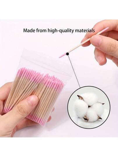 500 قطعة ،100 قطعة ذات رأسين مزدوجة من الأعواد الخشبية للمكياج والتنظيف - رأسين مزدوجين لإزالة جل تمديد الرموش وتطبيقات التجميل الدقيقة، وردي فاتح 100 قطعة/عبوة
