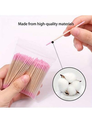 500 قطعة ،100 قطعة ذات رأسين مزدوجة من الأعواد الخشبية للمكياج والتنظيف - رأسين مزدوجين لإزالة جل تمديد الرموش وتطبيقات التجميل الدقيقة، وردي فاتح 100 قطعة/عبوة