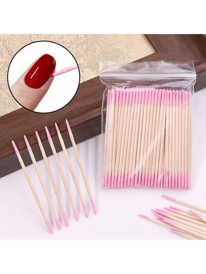 500 قطعة ،100 قطعة ذات رأسين مزدوجة من الأعواد الخشبية للمكياج والتنظيف - رأسين مزدوجين لإزالة جل تمديد الرموش وتطبيقات التجميل الدقيقة، وردي فاتح 100 قطعة/عبوة