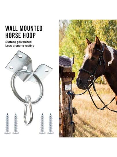 مجموعة قطعتين - منظم تخزين خاص بالحظيرة، الضرورية حلقة ربط الحصان، تشمل البراغي وخطاف الأبازيم، حلقة ربط الحصان + كرابينه