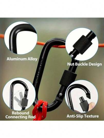 5 قطع / 10 قطع من خواطم قفل معدنية من سبيكة الألومنيوم الأسود مزودة بمسامير - ضرورية للتخييم والتنزه والصيد ، حاملات مفاتيح مقاس 42 * 80 مم